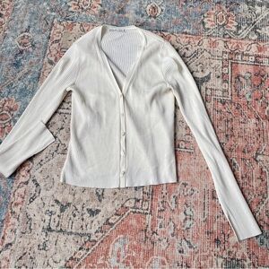 Abercrombie Cream Ribbed Button-Up Cardigan Sz M